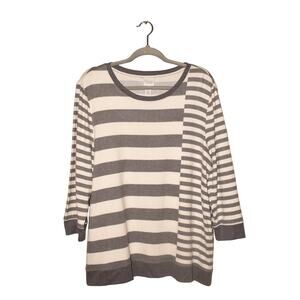 WEEKENDS BY‎ CHICO'S $59 Gray White Stripe Soft Knit Tunic Top Chico's 2 / US L